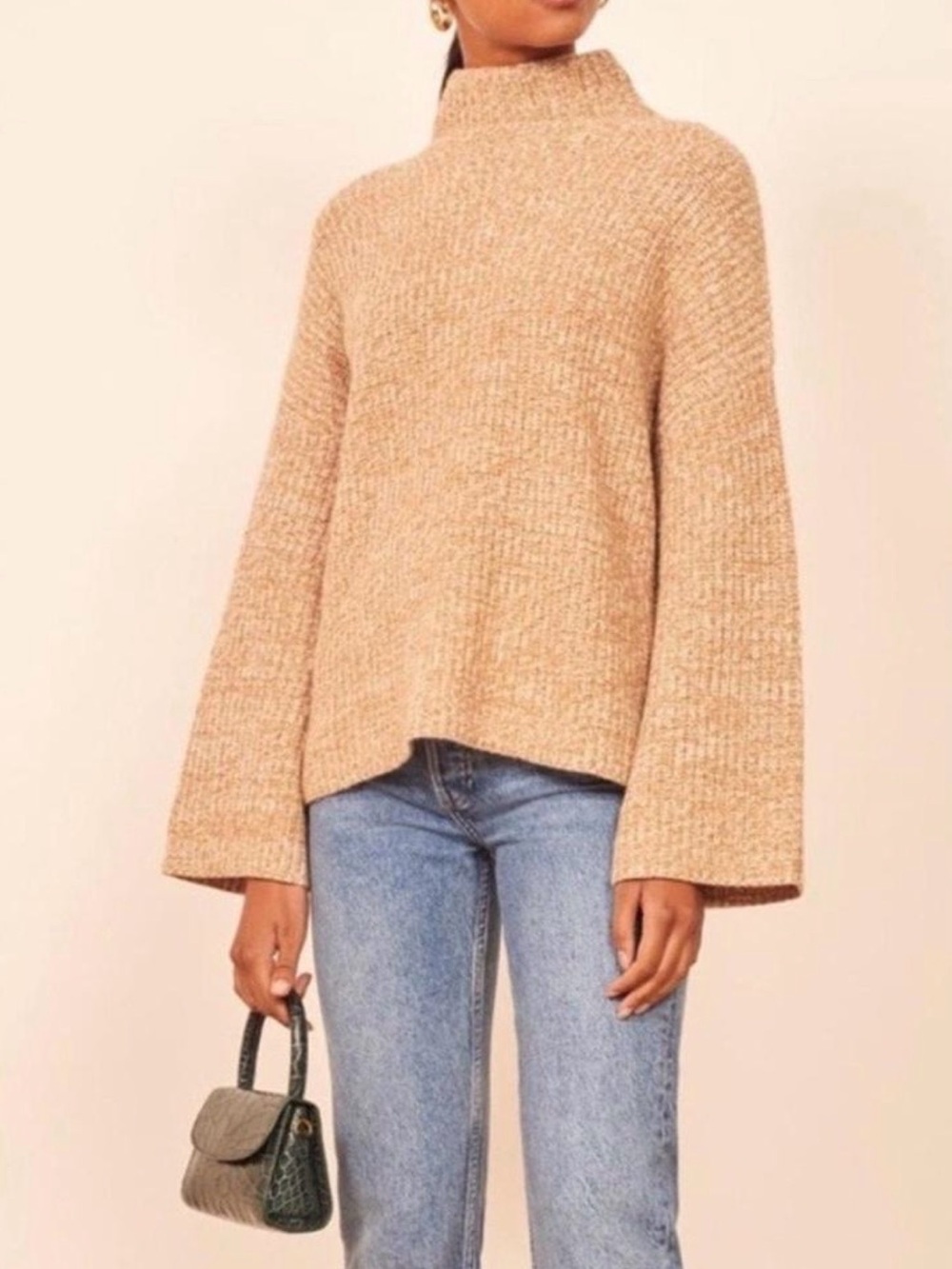 Reformation Fern Yak Oversized Mock Neck Bell Sleeve Sweater EUC